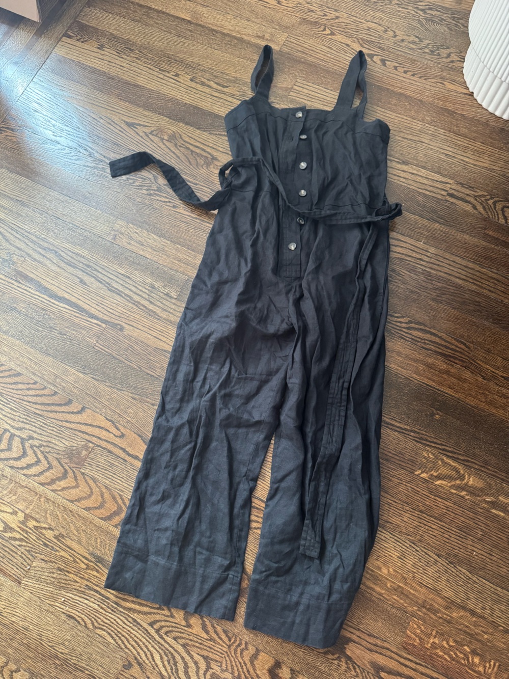 Everlane Black 100% Linen Button-Front Jumpsuit with Belt
